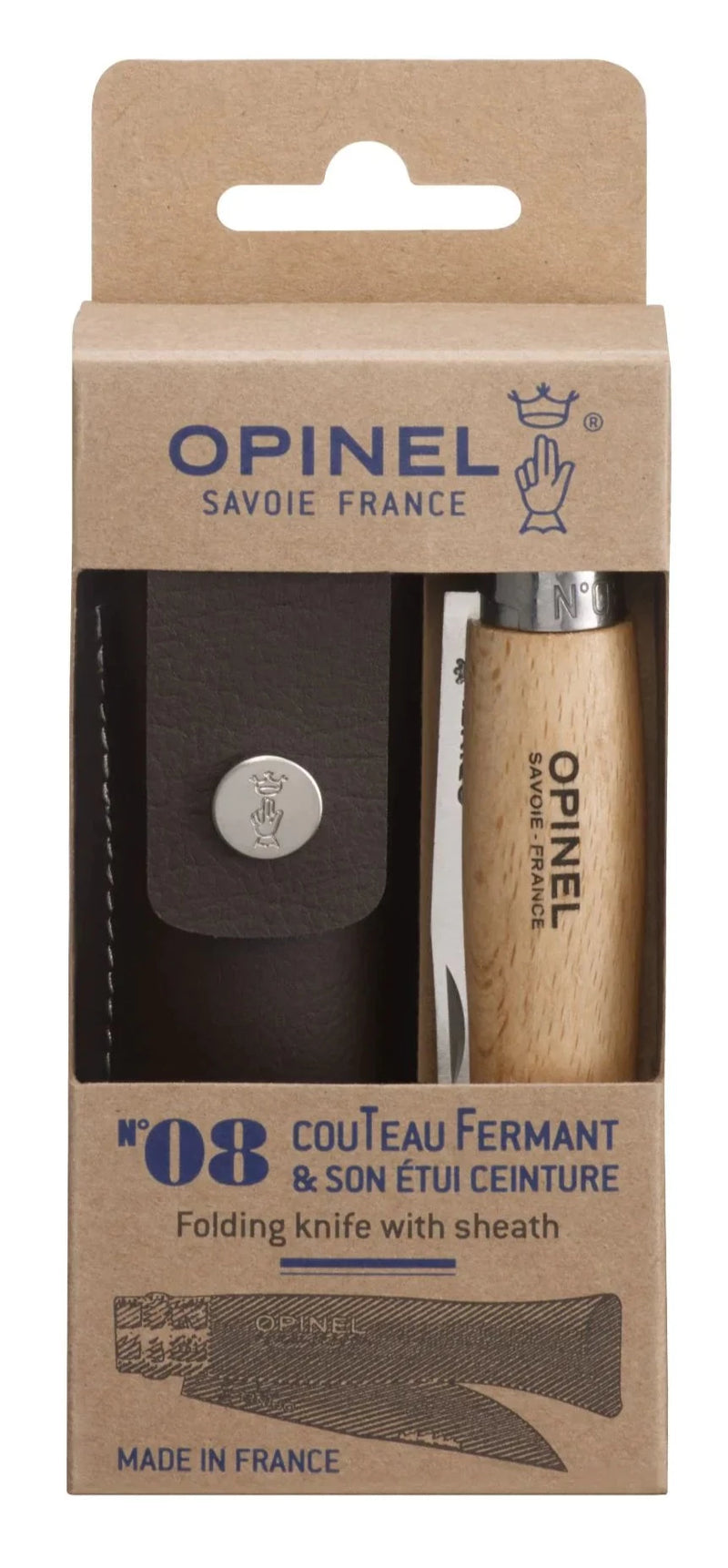 Cortapluma Trekking Opinel Nº 8 Natural + Funda de Cuero
